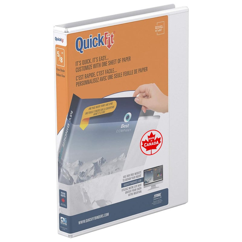 Stride Quickfit Round-Ring View Binder, 3 Rings, 0.63" Capacity, 11 X 8.5, White